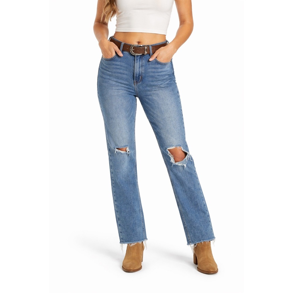Dear John Jodi Straight High Rise Distressed Raw‎ Hem Jeans Blue Womens 28